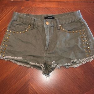 Forever 21 Army Green Shorts with Gold Studs